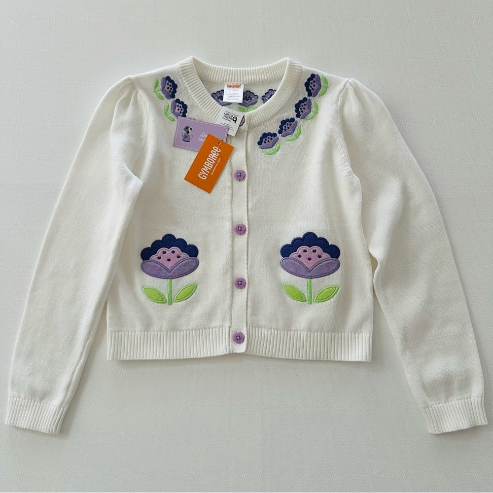 Gymboree Girls 7 Floral Embroidery Cardigan Sweater Lovely Lavender NWT Spring
